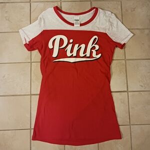 Pink Victoria's Secret Red and White Graphic Tee